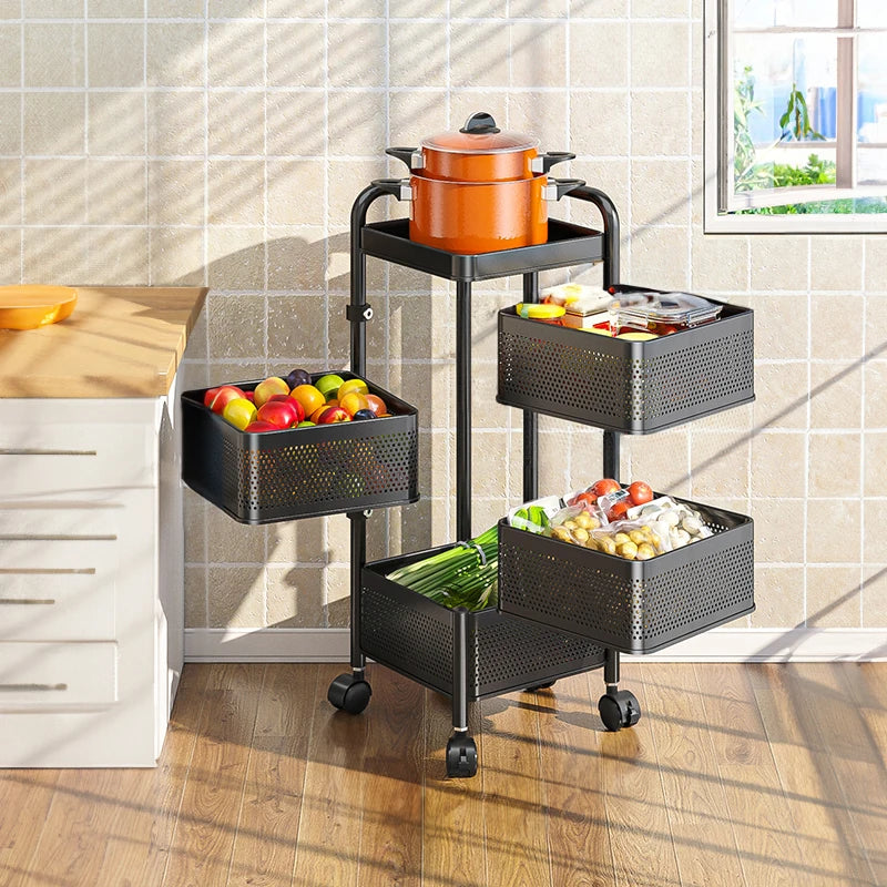 Multi-Functional Storage Rack Vegetable Basket Removable Rotating Kitchen Shelving Shelf Trolley Furniture Home