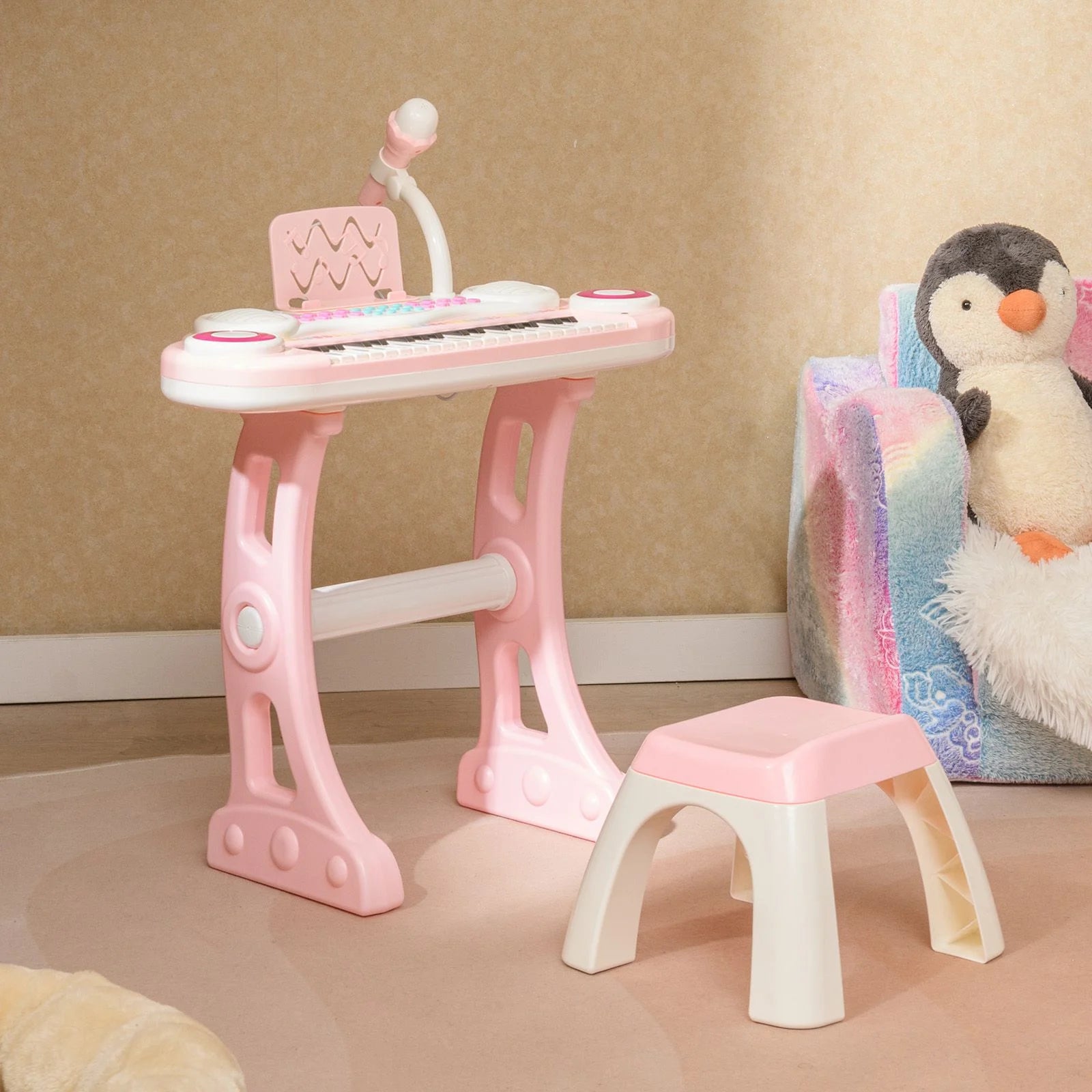 37 Keys Electronic Kids Piano Toy with Detachable Legs and Stool
