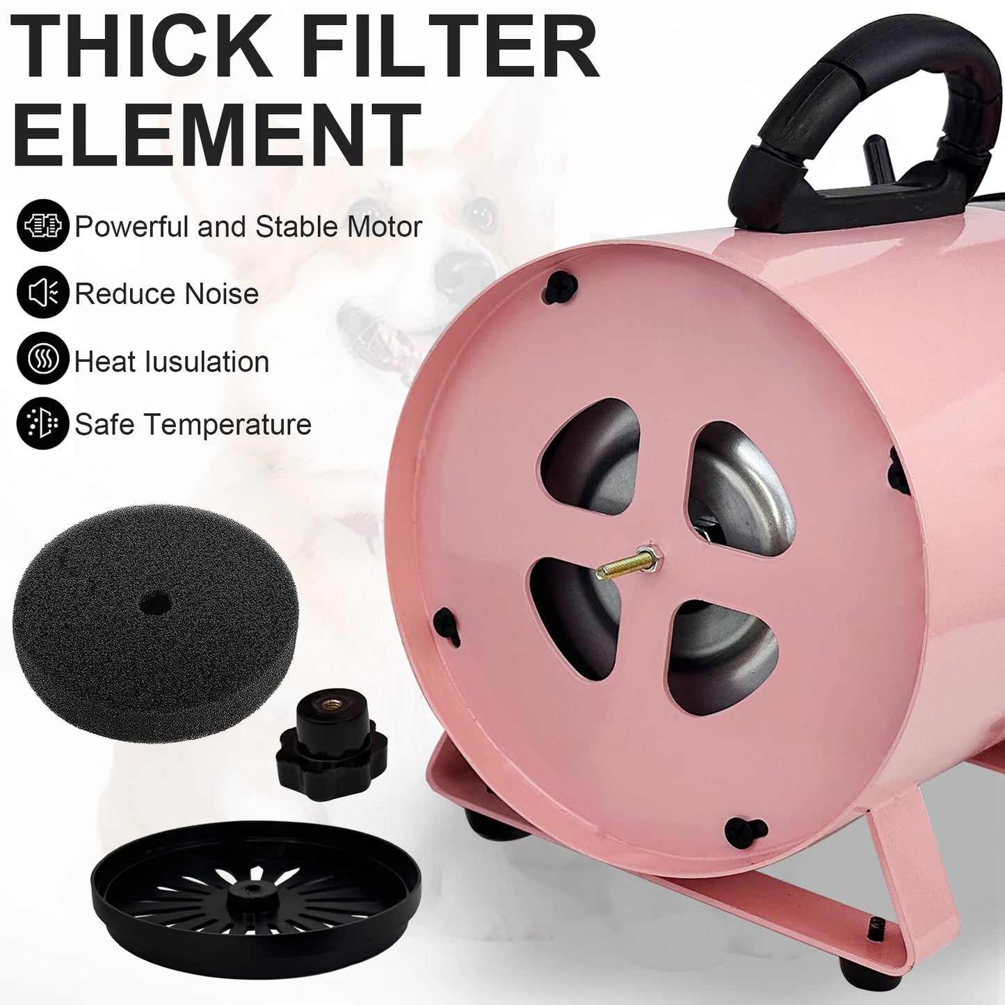 Dog Hair Dryer Professional 2800W Low Noise with 3 Nozzles & Extendable Hose Animal Hairdryer Grooming Blaster