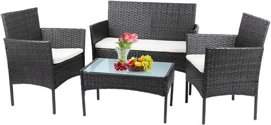 Rattan Garden Furniture 4 Piece Set Table Sofa Chair Patio Outdoor Conservatory Indoor, Mixed Grey