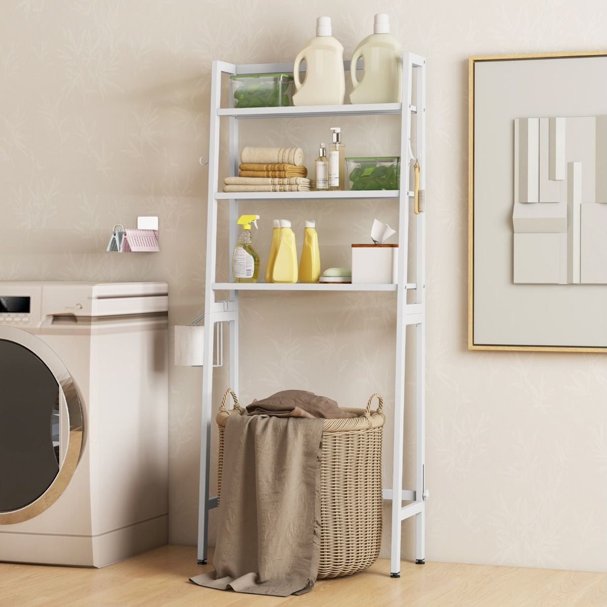 Over the Toilet Storage Shelf with Adjustable Adjustable Bottom Bar