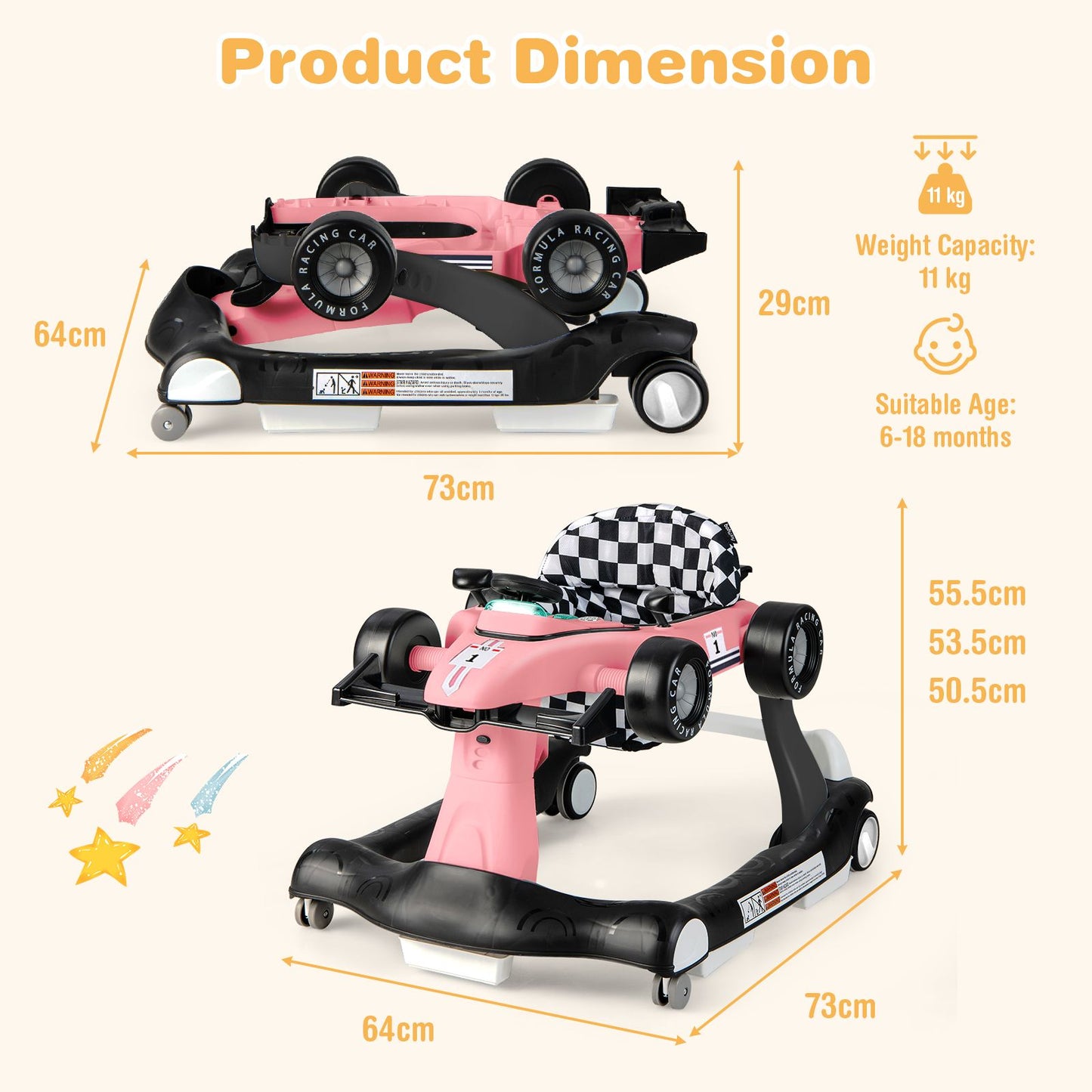 4-In-1 Baby Push Walker with Adjustable Height and Speed