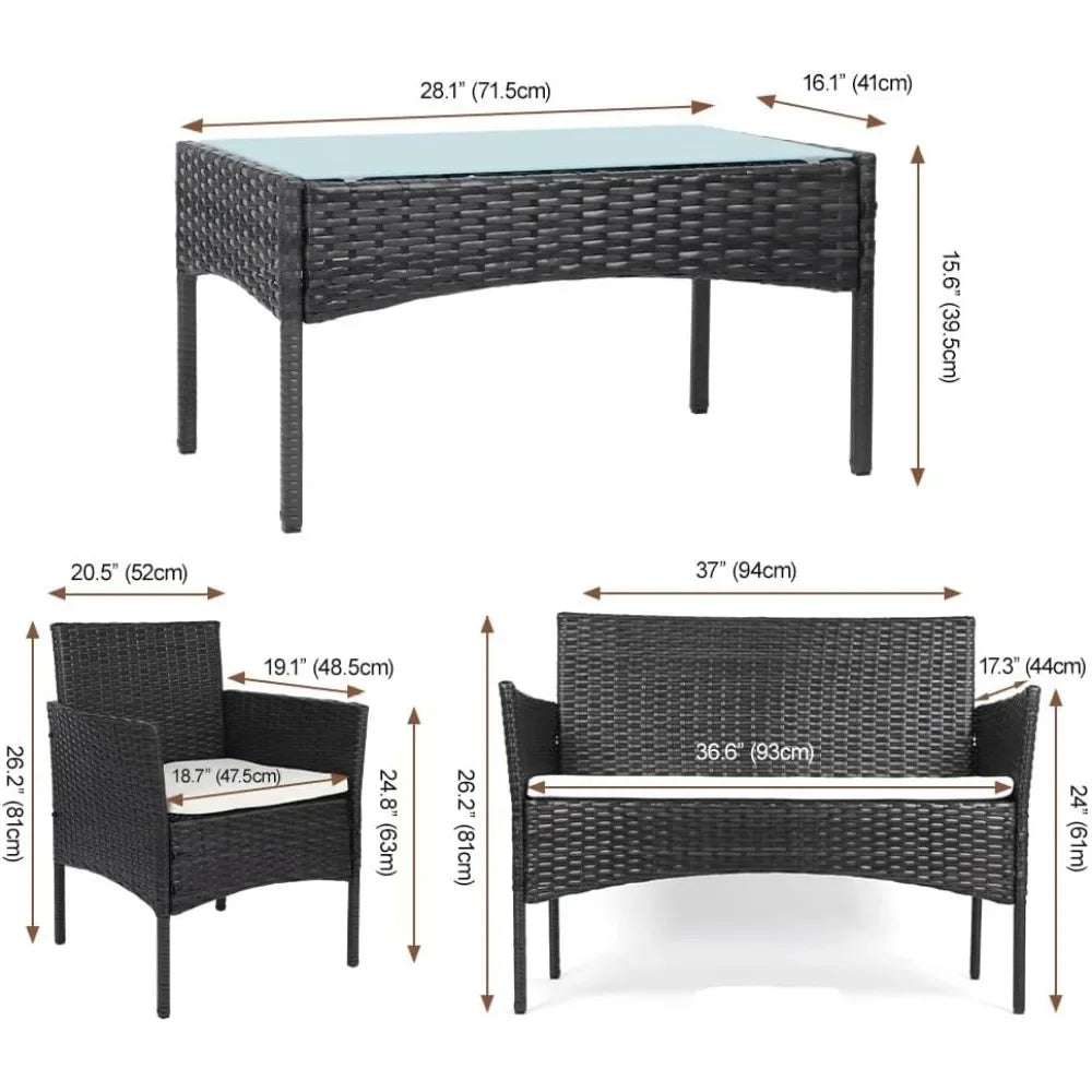 Rattan Garden Furniture 4 Piece Set Table Sofa Chair Patio Outdoor Conservatory Indoor, Mixed Grey