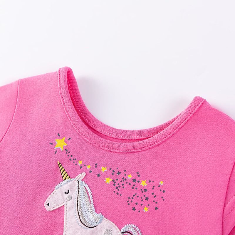 Summer Pure Cotton Cartoon Unicorn Pattern Sleeveless Dress for Stylish Girls-1