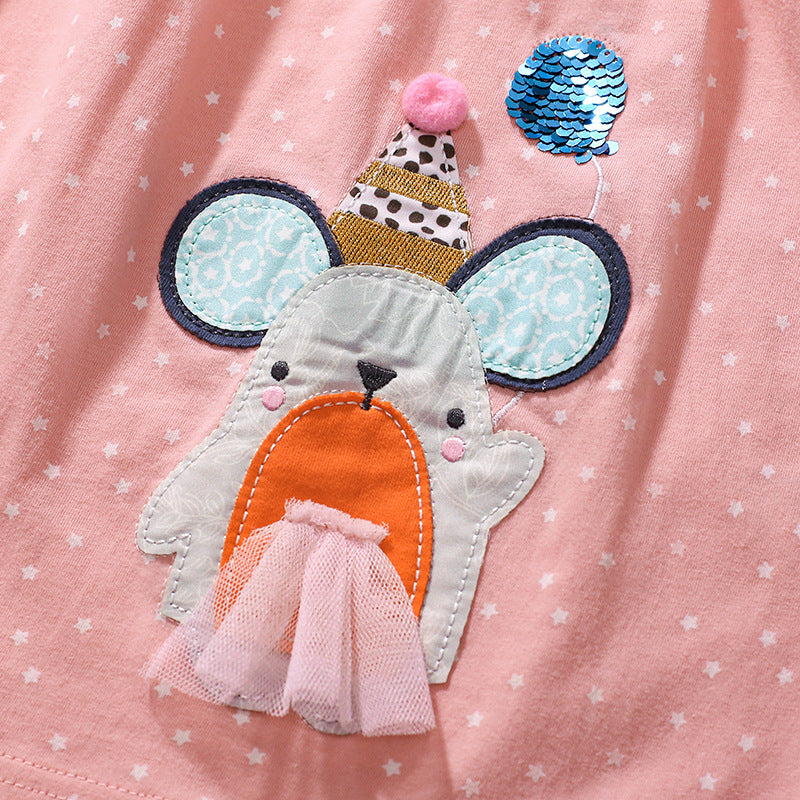 Summer Arrival Animals Cartoon Pattern Short Sleeves Dress for Stylish Girls-1