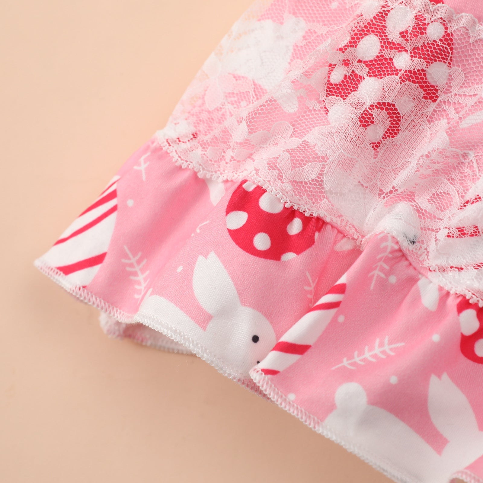 Baby Girl Rabbit & Egg Graphic Mesh Patchwork Design Sleeveless Dress-3