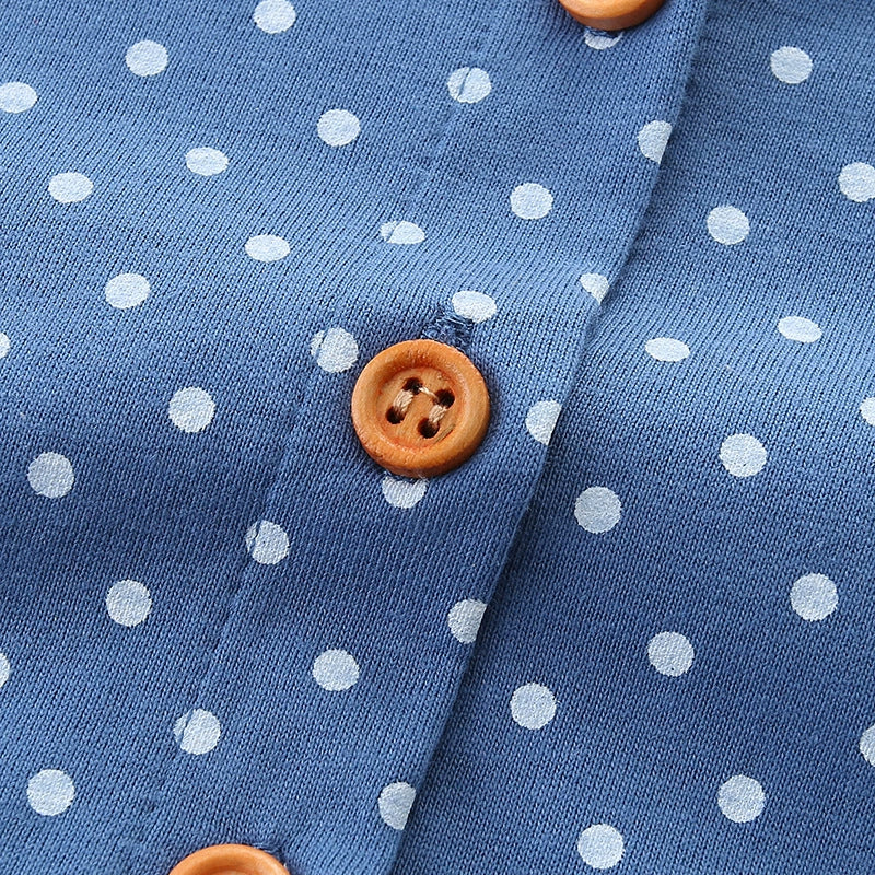 Summer Pure Cotton Dots and Animals Pattern Short Sleeves Dress for Stylish Girls-2