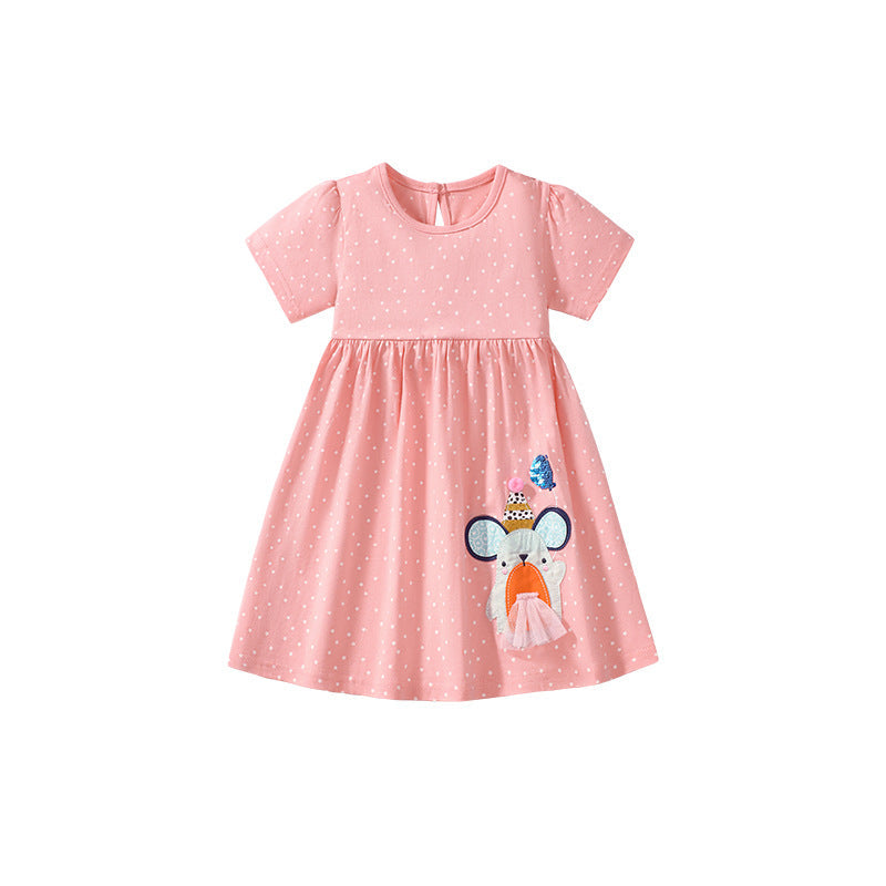 Summer Arrival Animals Cartoon Pattern Short Sleeves Dress for Stylish Girls-0